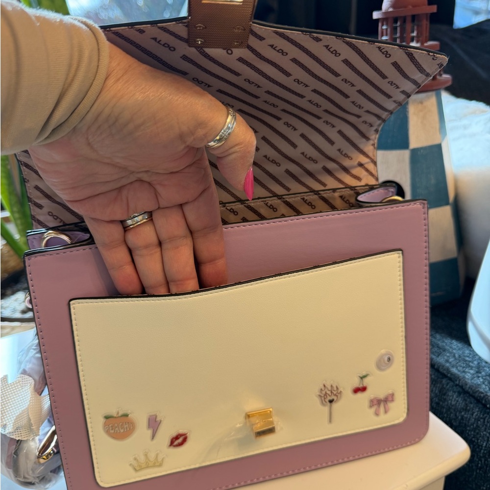 ALDO Cream and Purple Satchel with Gold Accents - Picture 11 of 15